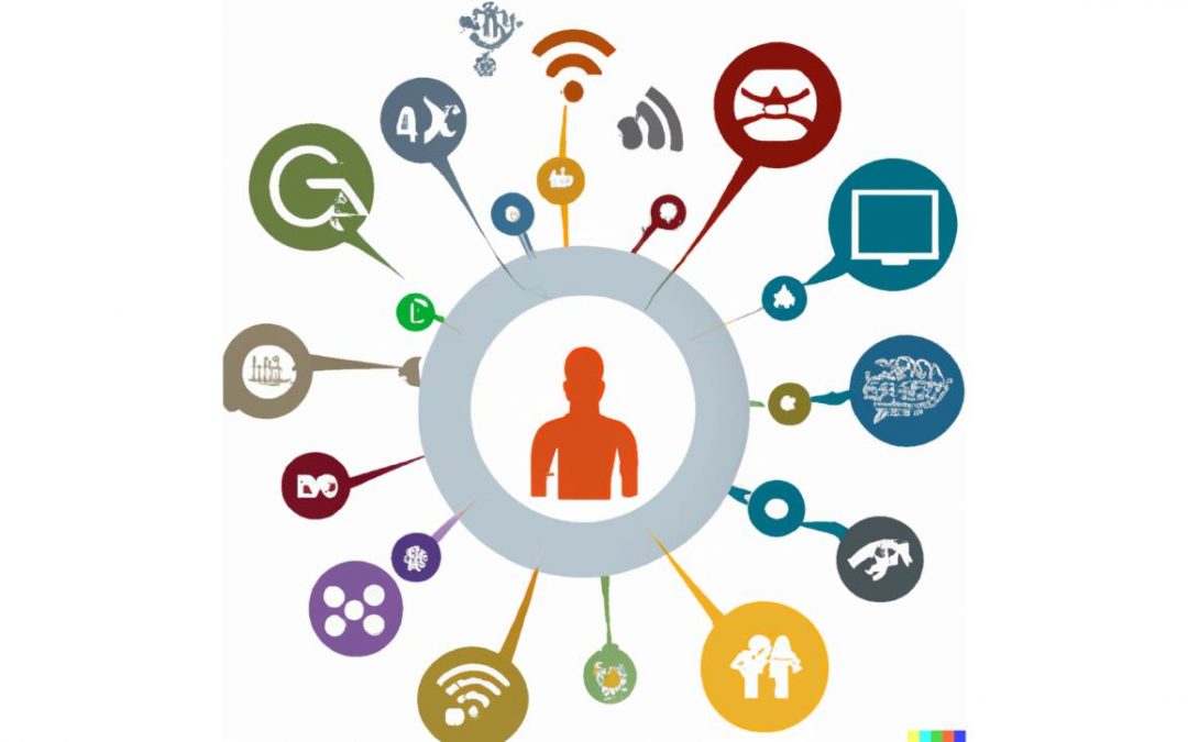 An abstract image representing the internet of things with a human figure at the centre representing a software tester