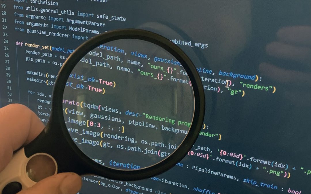 magnifying glass looking at code