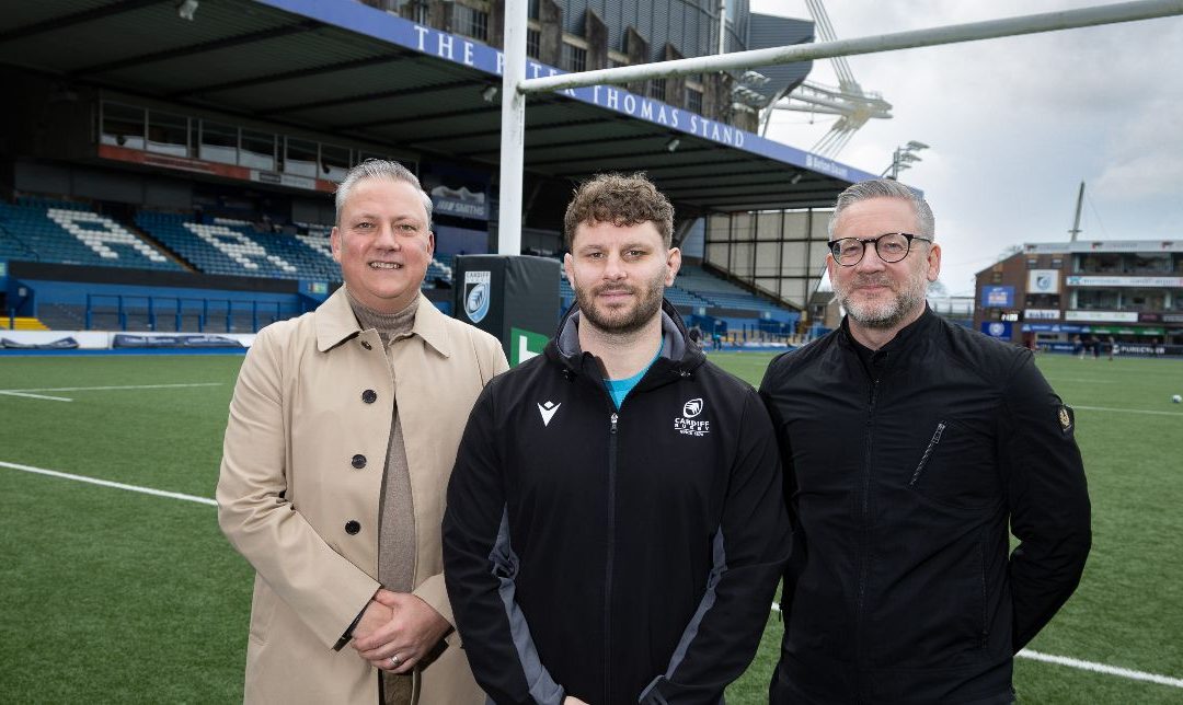 Our CEO Pete Jones and CTO Paul Gitsham on the pitch at Cardiff Arms Park